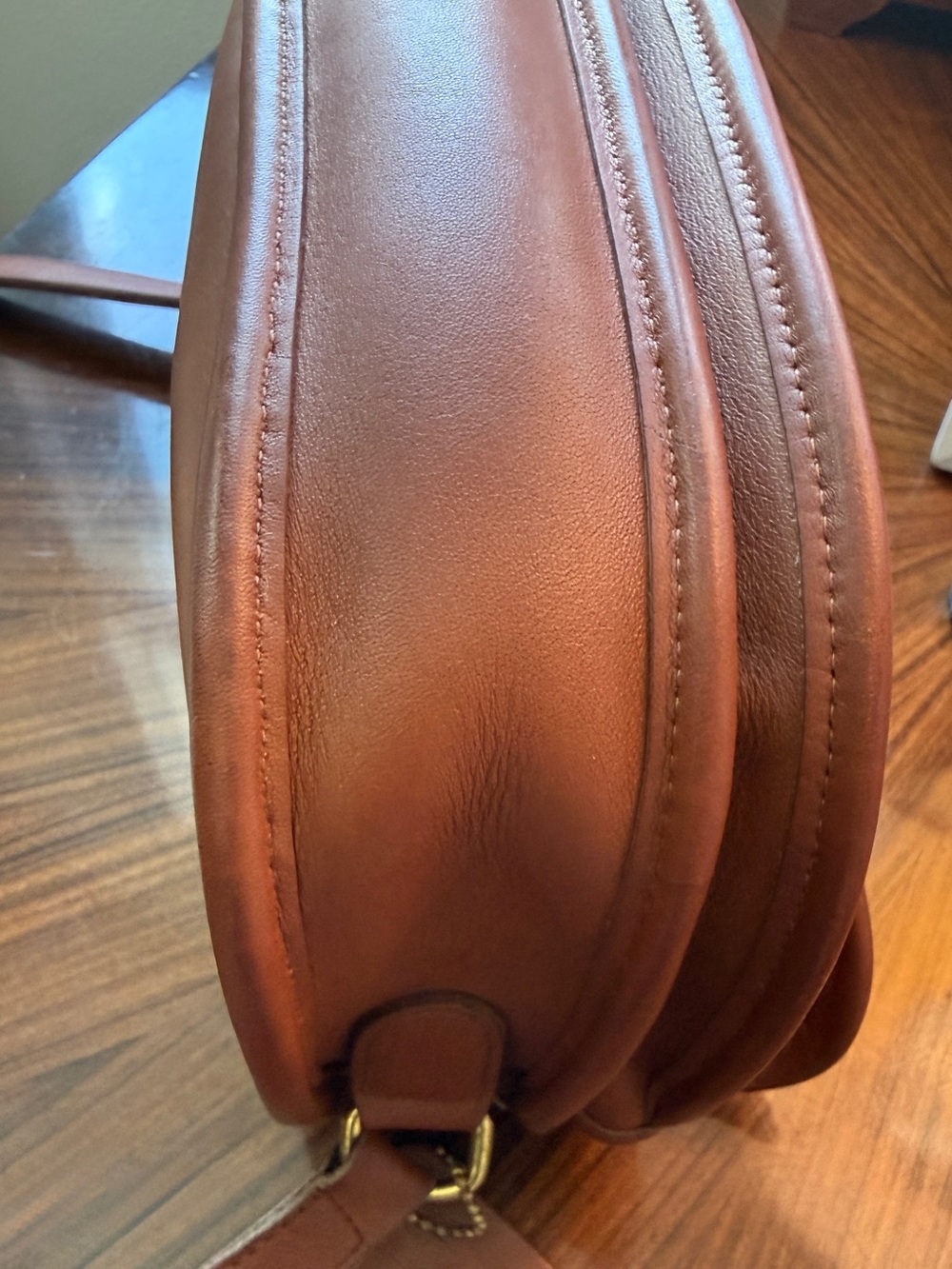 Vintage Coach 90´s Cognac Brown Leather Saddle Crossbody Bag Brass Hardware - Picture 3 of 14